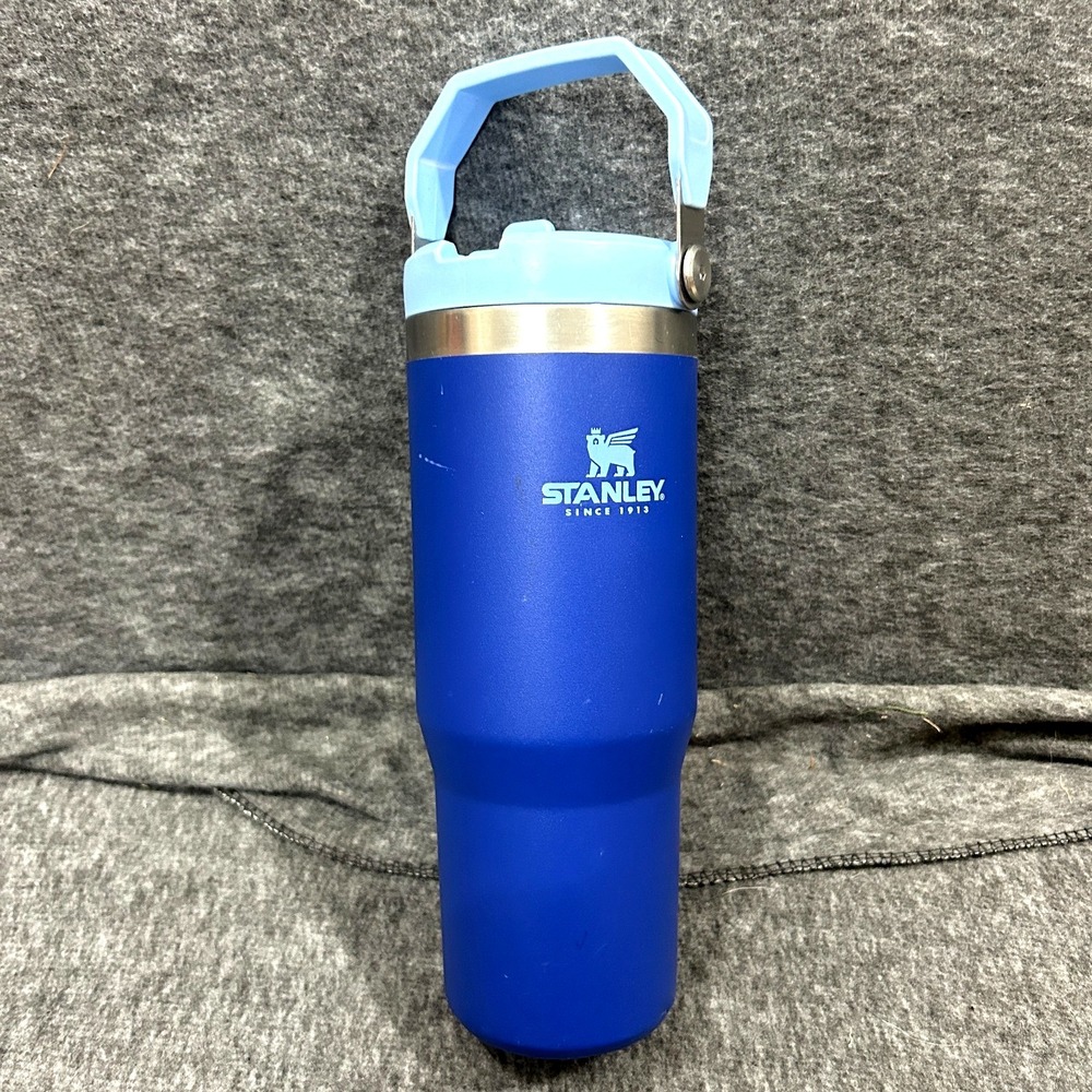 STANLEY 30 OZ Classic IceFlow Flip Straw Tumbler Azure Blue Steel Top Handle